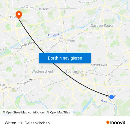 Witten to Gelsenkirchen map