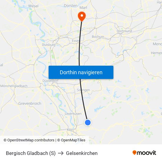 Bergisch Gladbach (S) to Gelsenkirchen map