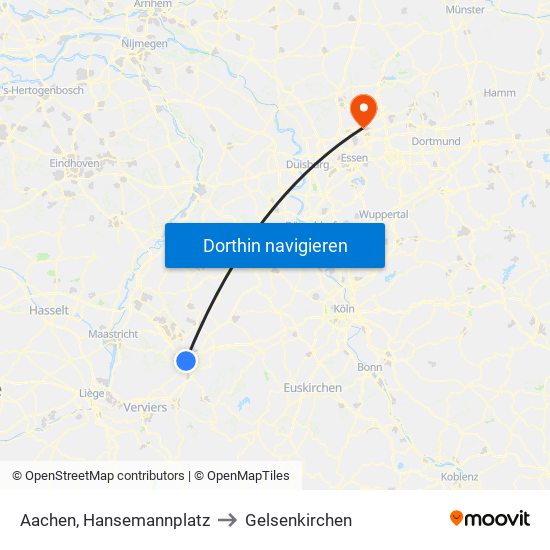Aachen, Hansemannplatz to Gelsenkirchen map