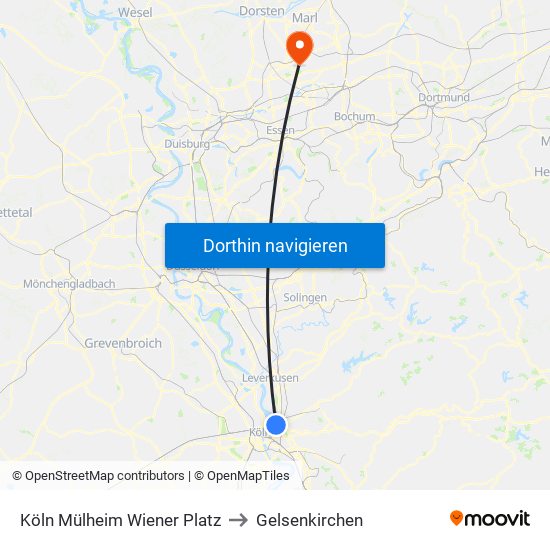 Köln Mülheim Wiener Platz to Gelsenkirchen map
