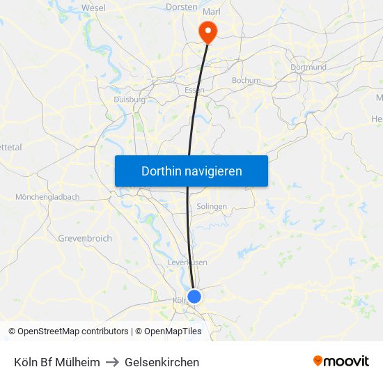 Köln Bf Mülheim to Gelsenkirchen map