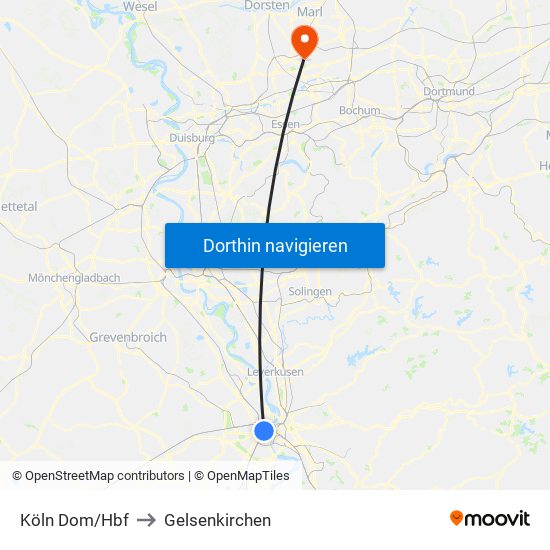 Köln Dom/Hbf to Gelsenkirchen map