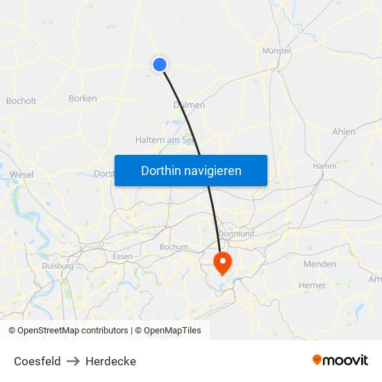 Coesfeld to Herdecke map