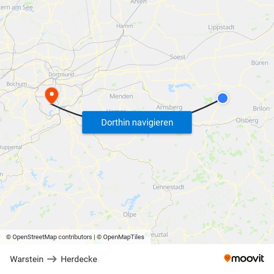 Warstein to Herdecke map