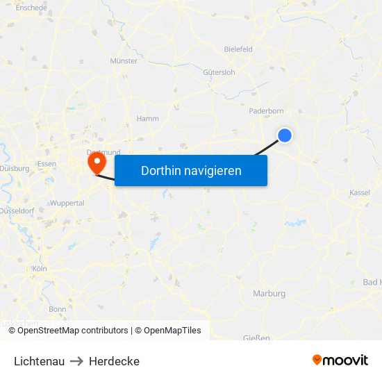 Lichtenau to Herdecke map