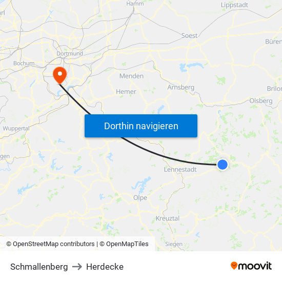 Schmallenberg to Herdecke map