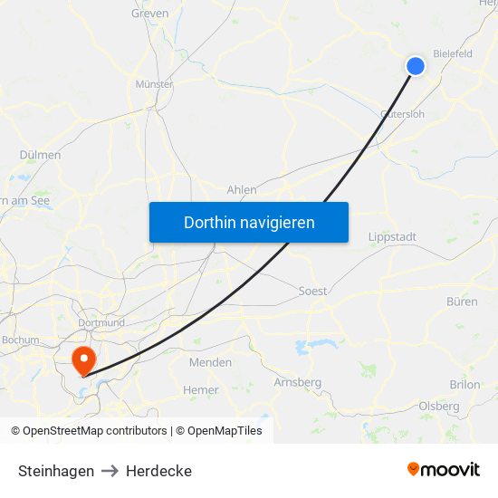 Steinhagen to Herdecke map