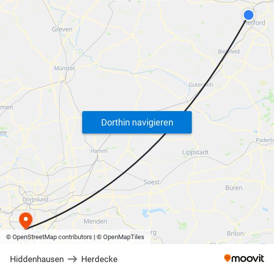 Hiddenhausen to Herdecke map