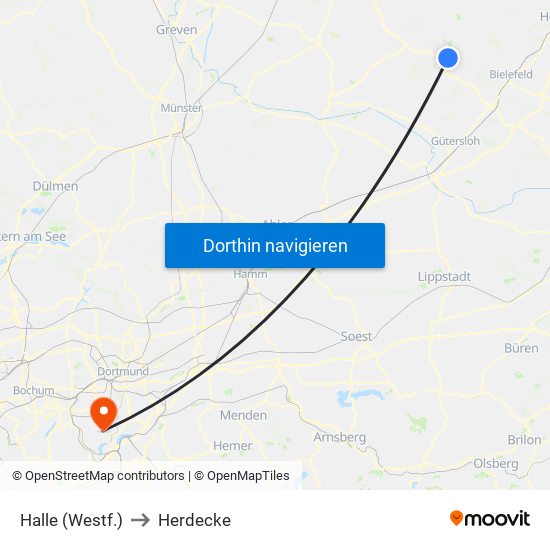 Halle (Westf.) to Herdecke map