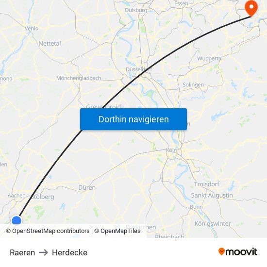 Raeren to Herdecke map