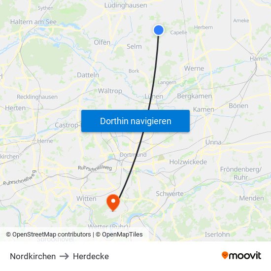 Nordkirchen to Herdecke map