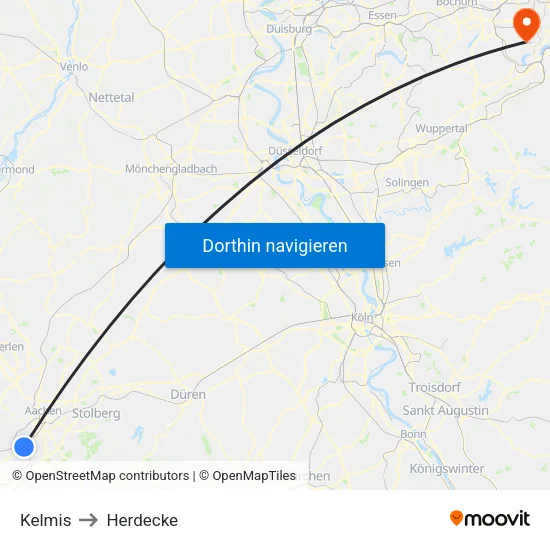 Kelmis to Herdecke map