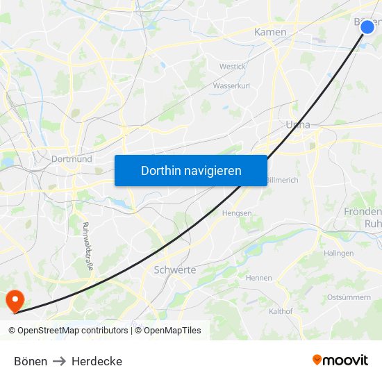 Bönen to Herdecke map