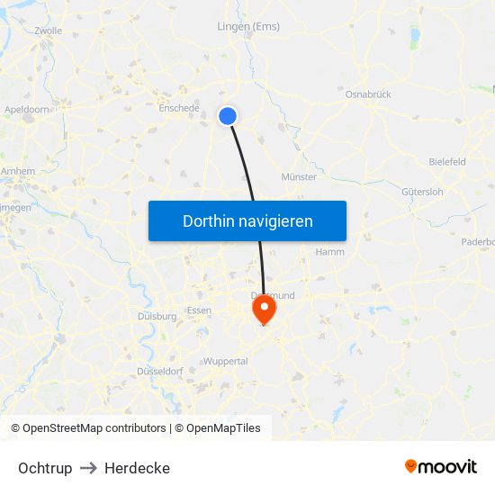 Ochtrup to Herdecke map
