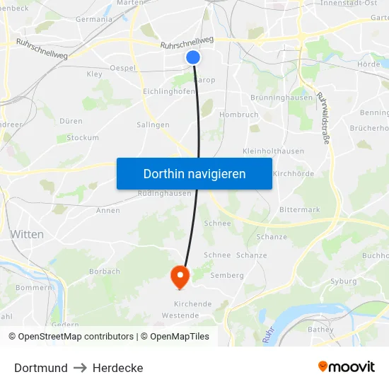 Dortmund to Herdecke map