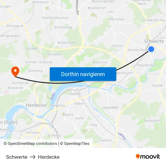 Schwerte to Herdecke map