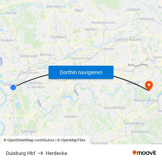 Duisburg Hbf to Herdecke map