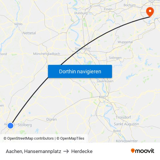 Aachen, Hansemannplatz to Herdecke map