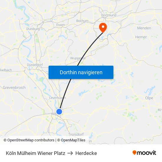 Köln Mülheim Wiener Platz to Herdecke map