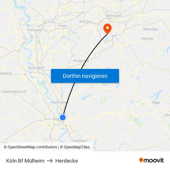 Köln Bf Mülheim to Herdecke map