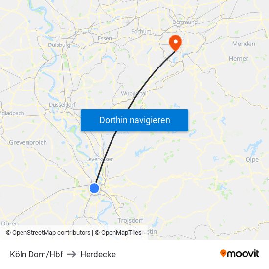 Köln Dom/Hbf to Herdecke map