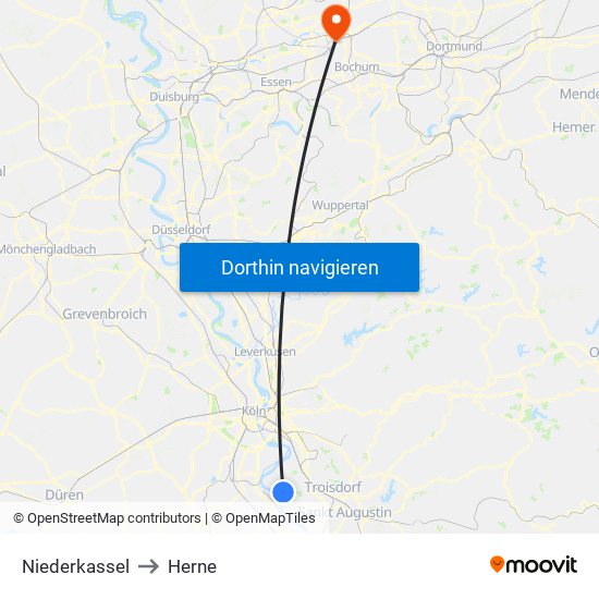 Niederkassel to Herne map