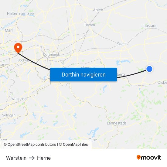 Warstein to Herne map