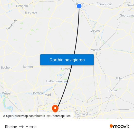 Rheine to Herne map