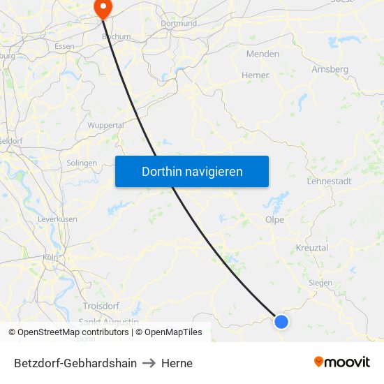 Betzdorf-Gebhardshain to Herne map