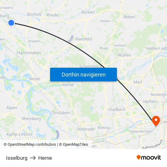 Isselburg to Herne map