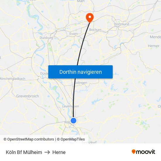 Köln Bf Mülheim to Herne map