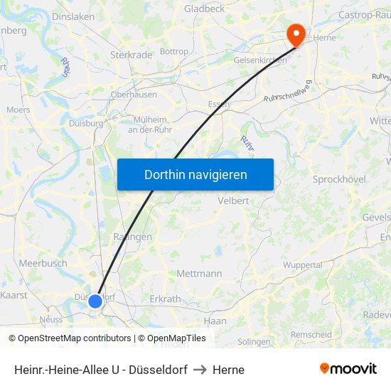 Heinr.-Heine-Allee U - Düsseldorf to Herne map