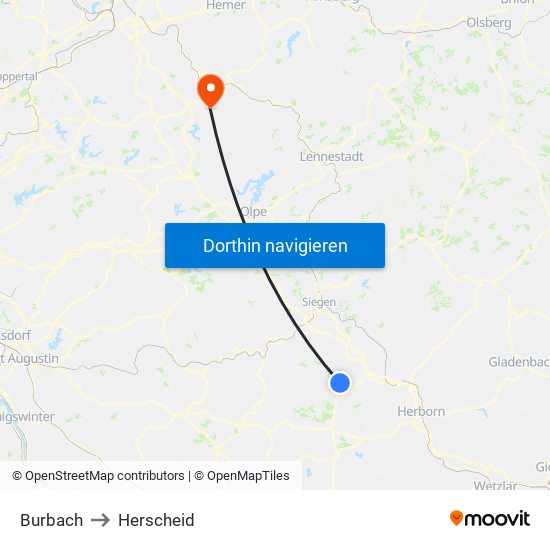 Burbach to Herscheid map