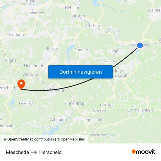 Meschede to Herscheid map