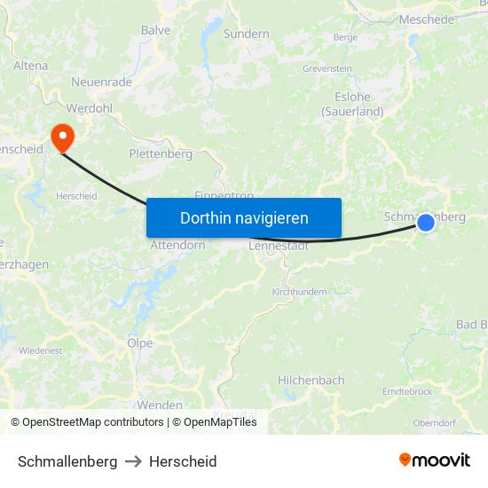 Schmallenberg to Herscheid map