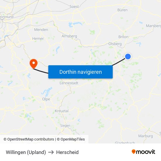 Willingen (Upland) to Herscheid map