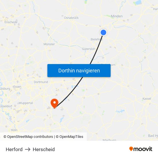 Herford to Herscheid map