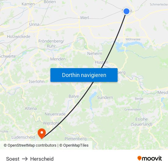 Soest to Herscheid map