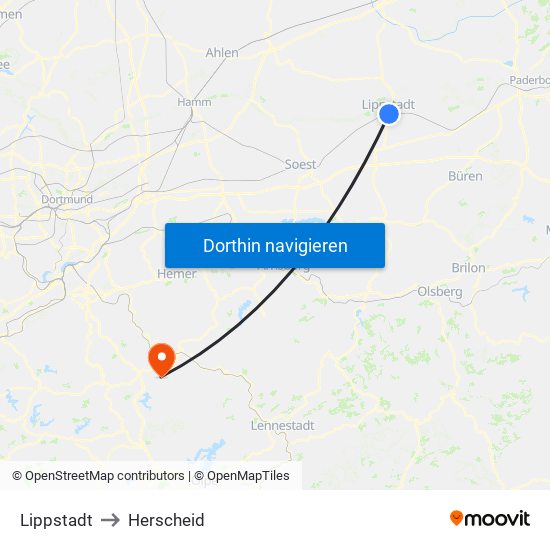 Lippstadt to Herscheid map