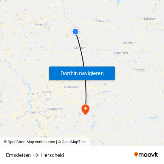 Emsdetten to Herscheid map