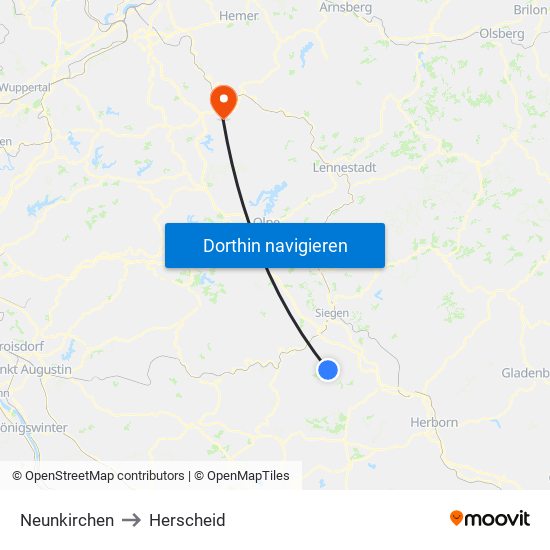 Neunkirchen to Herscheid map