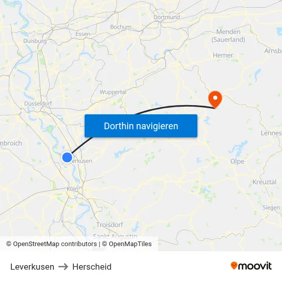 Leverkusen to Herscheid map