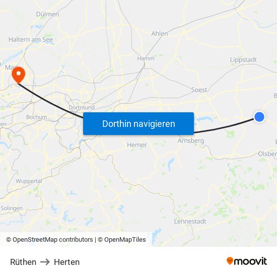 Rüthen to Herten map