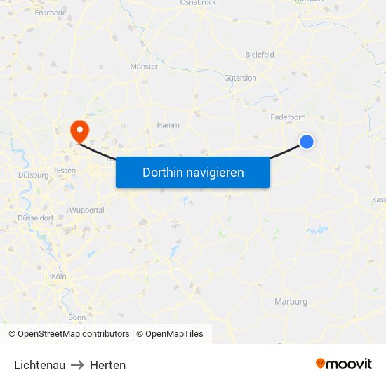 Lichtenau to Herten map