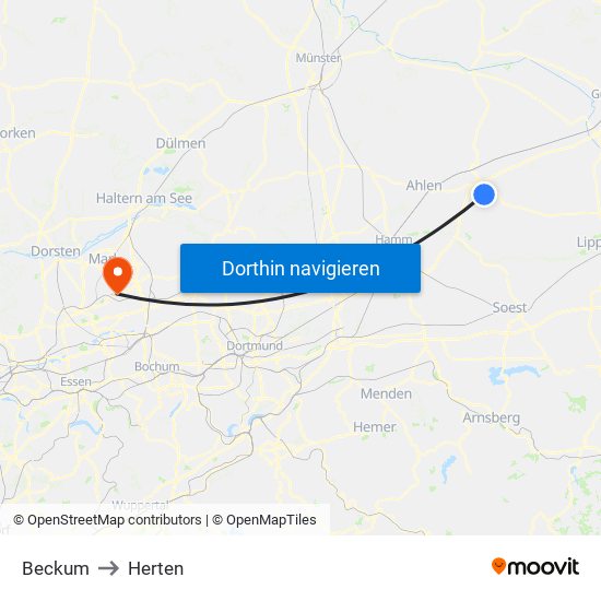 Beckum to Herten map