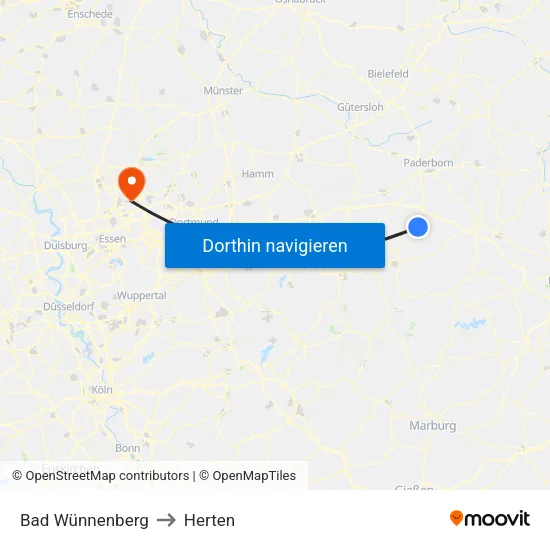 Bad Wünnenberg to Herten map