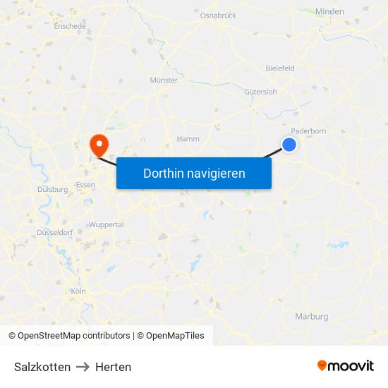 Salzkotten to Herten map