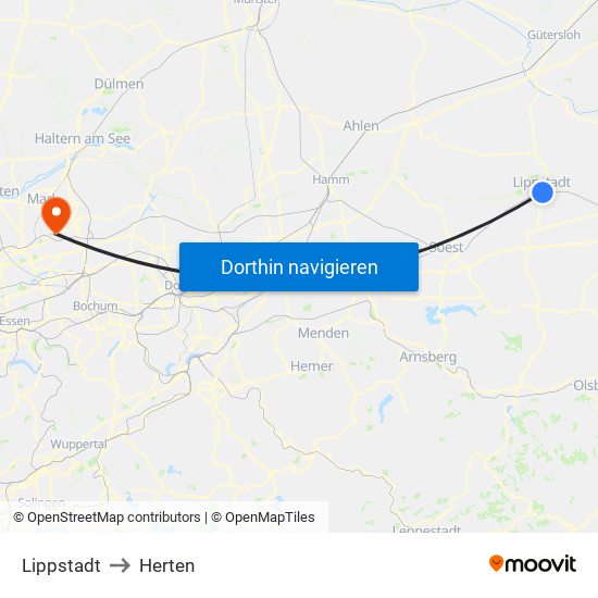 Lippstadt to Herten map