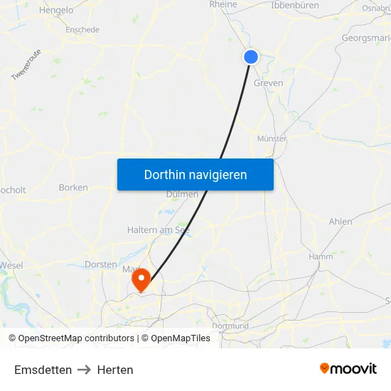 Emsdetten to Herten map