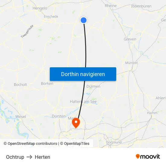 Ochtrup to Herten map
